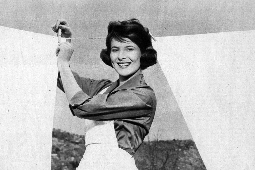 Persil Vintage Inserat - Frau bei Wäscheleine